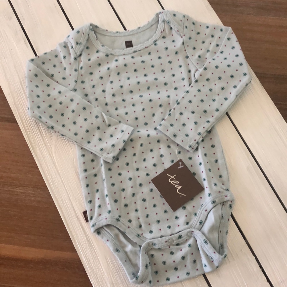 Tea collection baby bodysuit blue 12-18 months